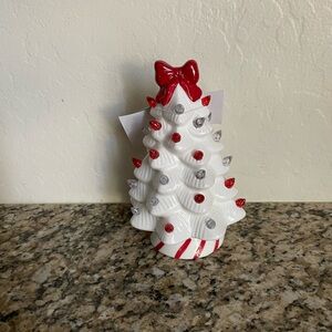 New White & Red Holiday Ceramic Light up Tree